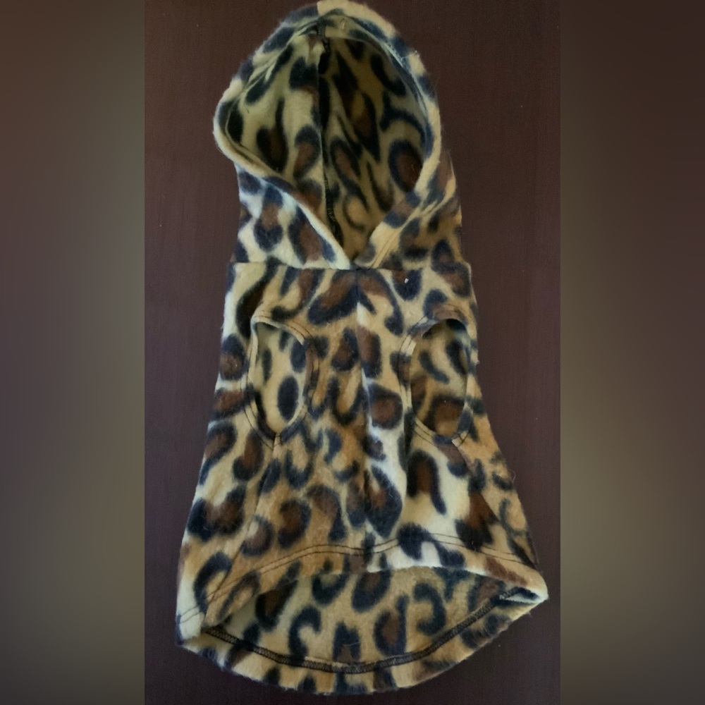 Leopard print fleece dog hoodie